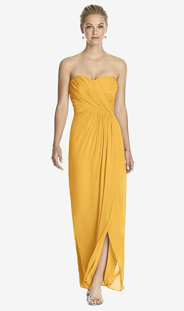 Front View - NYC Yellow Strapless Draped Chiffon Maxi Dress - Lila