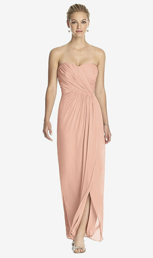 Front View - Pale Peach Strapless Draped Chiffon Maxi Dress - Lila