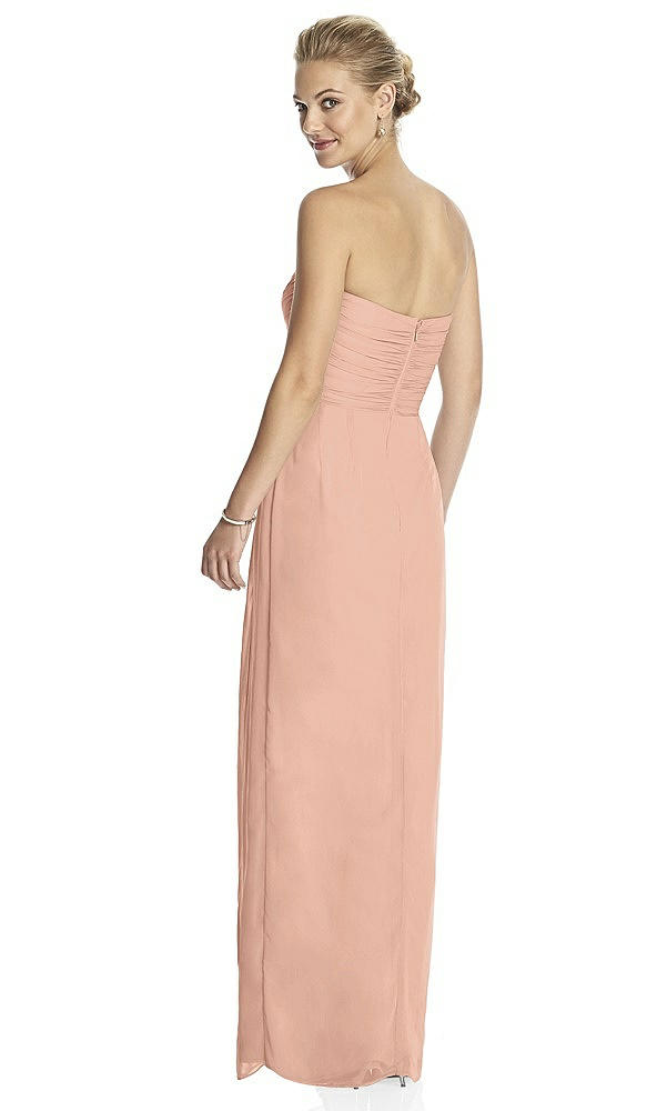 Back View - Pale Peach Strapless Draped Chiffon Maxi Dress - Lila