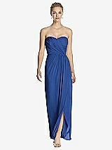 Front View Thumbnail - Classic Blue Strapless Draped Chiffon Maxi Dress - Lila