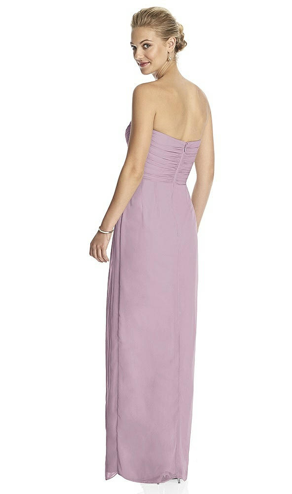 Back View - Suede Rose Strapless Draped Chiffon Maxi Dress - Lila