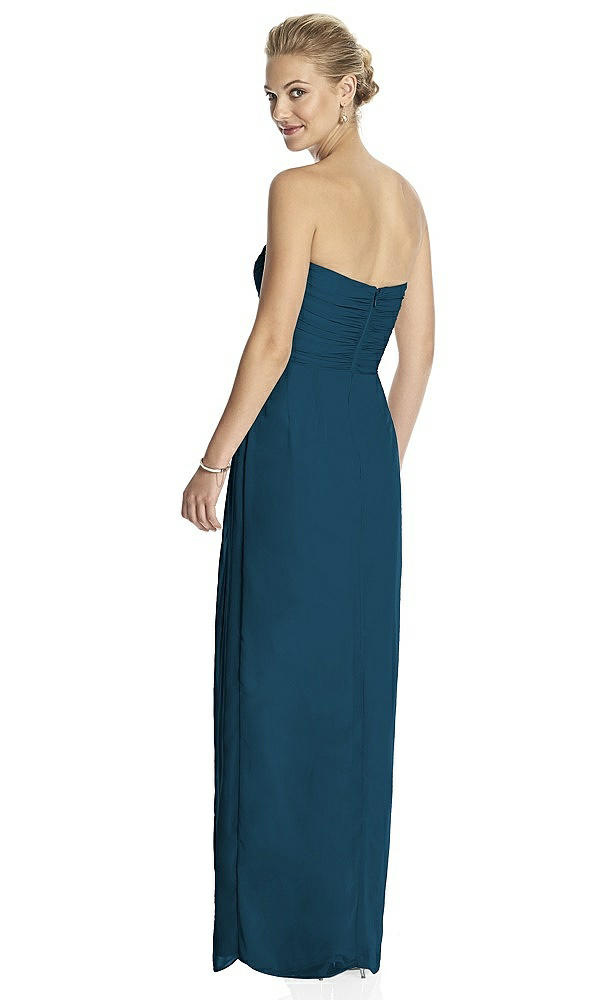 Back View - Atlantic Blue Strapless Draped Chiffon Maxi Dress - Lila