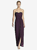 Front View Thumbnail - Aubergine Strapless Draped Chiffon Maxi Dress - Lila