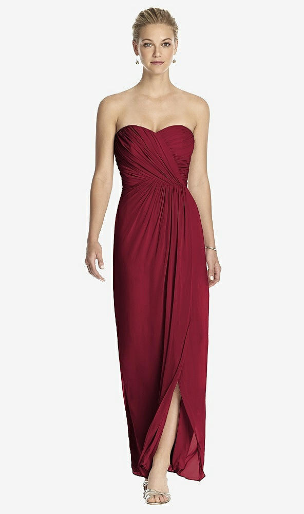 Front View - Burgundy Strapless Draped Chiffon Maxi Dress - Lila