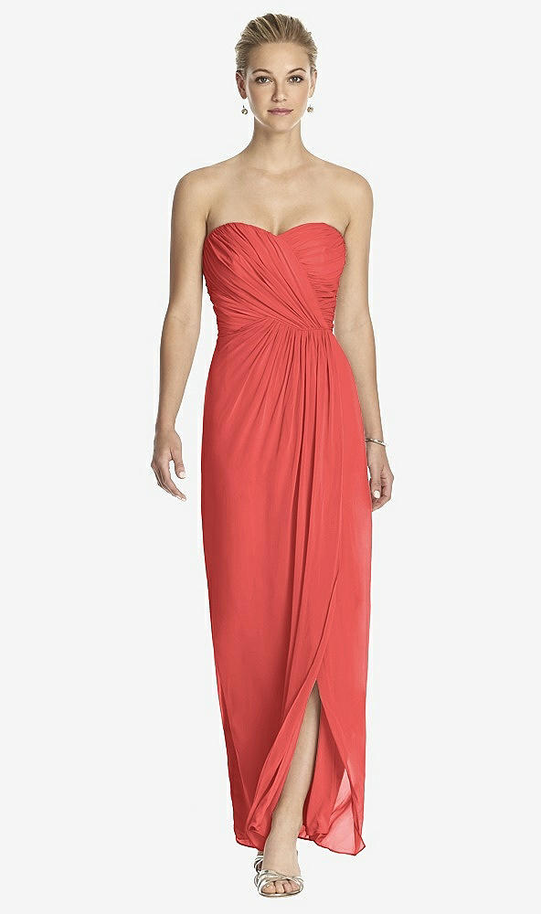 Front View - Perfect Coral Strapless Draped Chiffon Maxi Dress - Lila