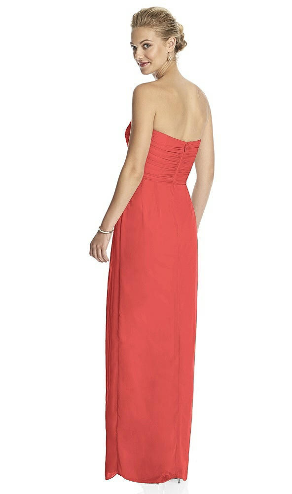 Back View - Perfect Coral Strapless Draped Chiffon Maxi Dress - Lila