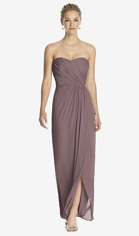 Front View - French Truffle Strapless Draped Chiffon Maxi Dress - Lila