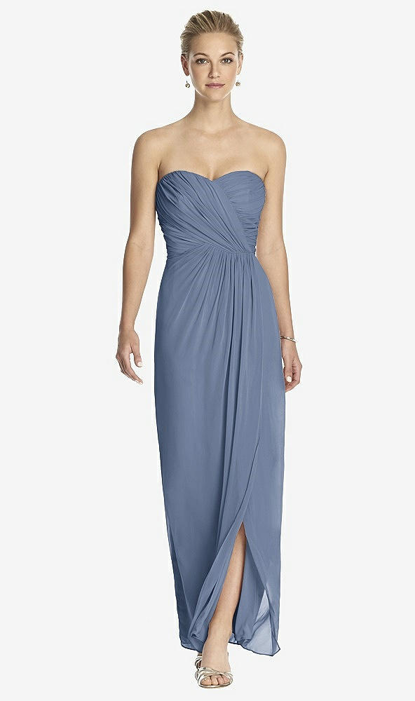 Front View - Larkspur Blue Strapless Draped Chiffon Maxi Dress - Lila