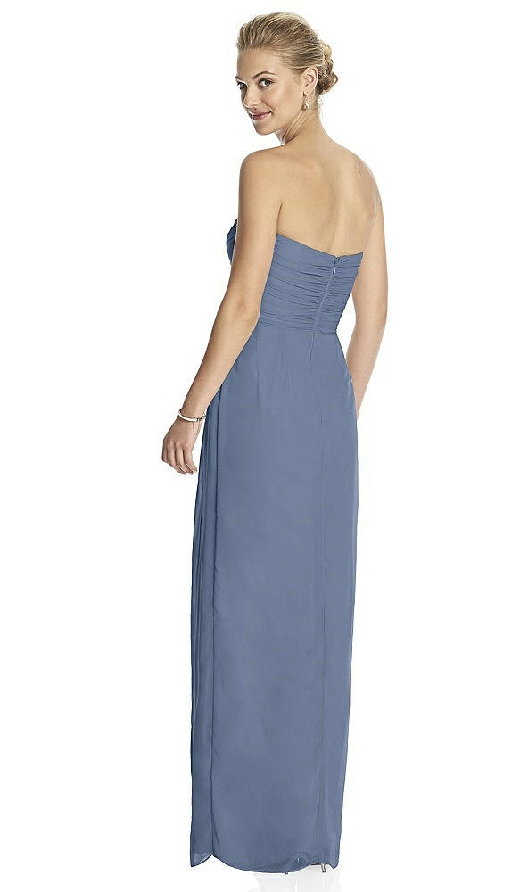 Back View - Larkspur Blue Strapless Draped Chiffon Maxi Dress - Lila