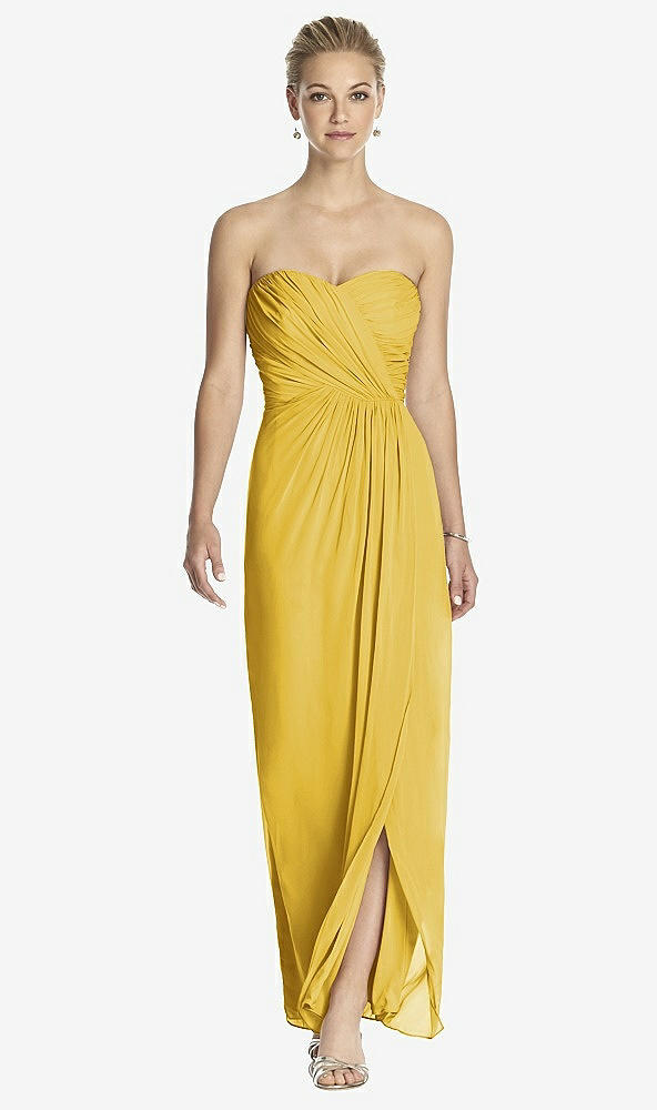 Front View - Marigold Strapless Draped Chiffon Maxi Dress - Lila