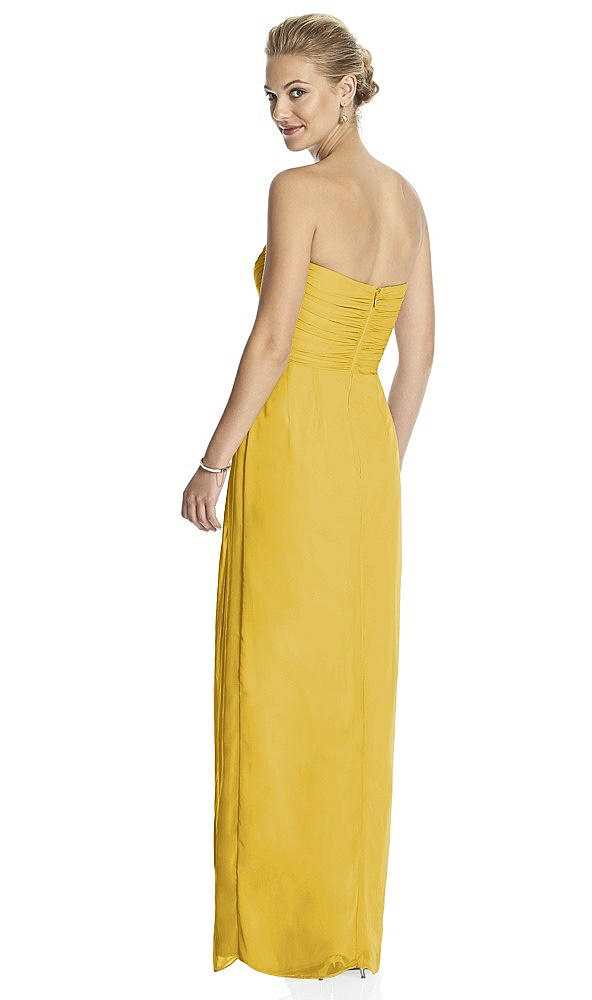 Back View - Marigold Strapless Draped Chiffon Maxi Dress - Lila