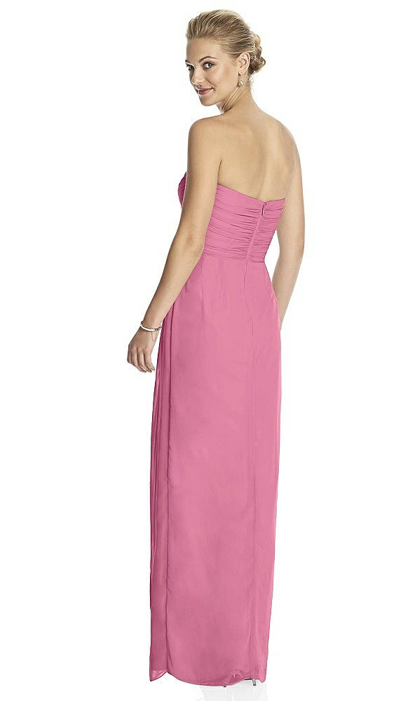 Back View - Orchid Pink Strapless Draped Chiffon Maxi Dress - Lila