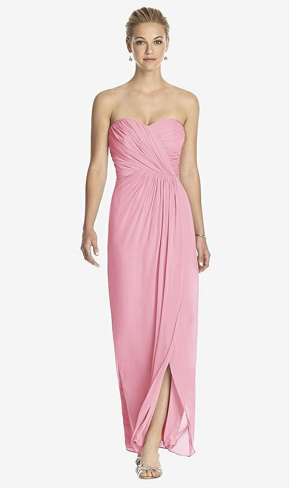 Front View - Peony Pink Strapless Draped Chiffon Maxi Dress - Lila