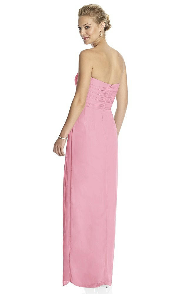 Back View - Peony Pink Strapless Draped Chiffon Maxi Dress - Lila