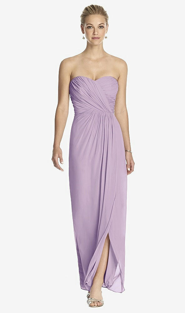 Front View - Pale Purple Strapless Draped Chiffon Maxi Dress - Lila