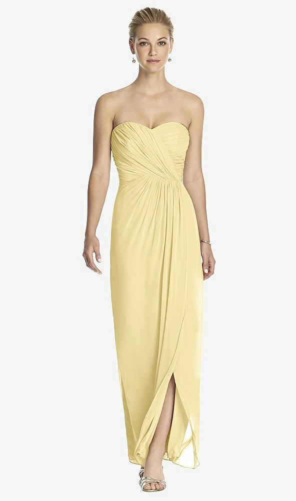 Front View - Pale Yellow Strapless Draped Chiffon Maxi Dress - Lila