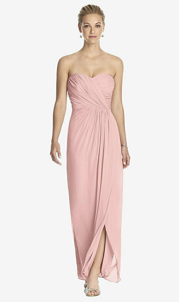 Front View - Rose - PANTONE Rose Quartz Strapless Draped Chiffon Maxi Dress - Lila