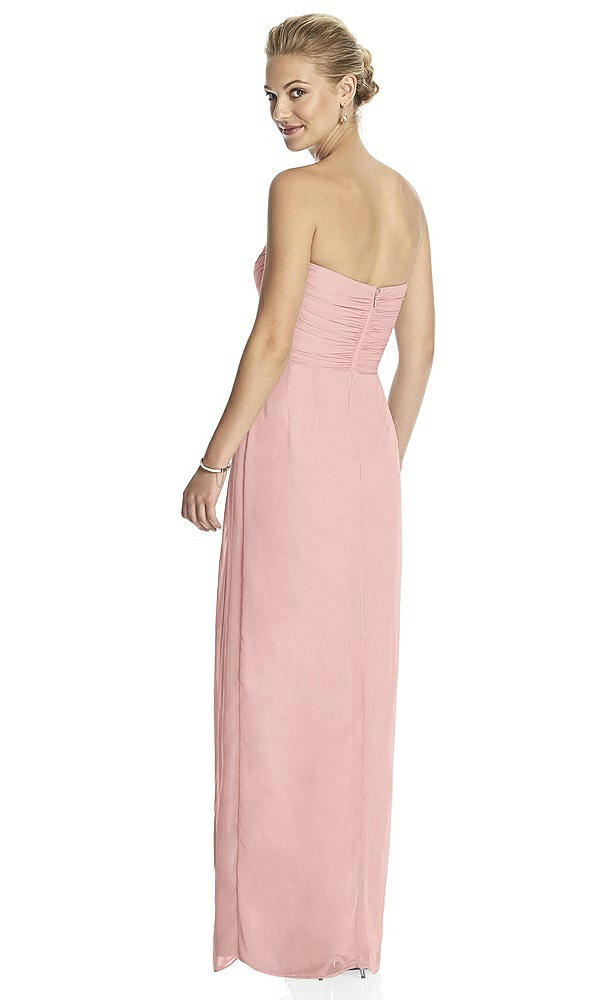 Back View - Rose - PANTONE Rose Quartz Strapless Draped Chiffon Maxi Dress - Lila