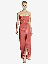 Front View Thumbnail - Coral Pink Strapless Draped Chiffon Maxi Dress - Lila