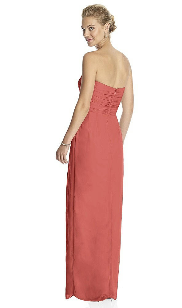 Back View - Coral Pink Strapless Draped Chiffon Maxi Dress - Lila