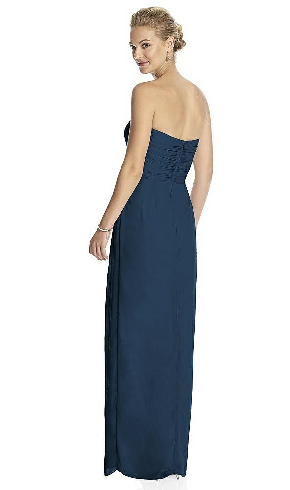 Back View - Sofia Blue Strapless Draped Chiffon Maxi Dress - Lila