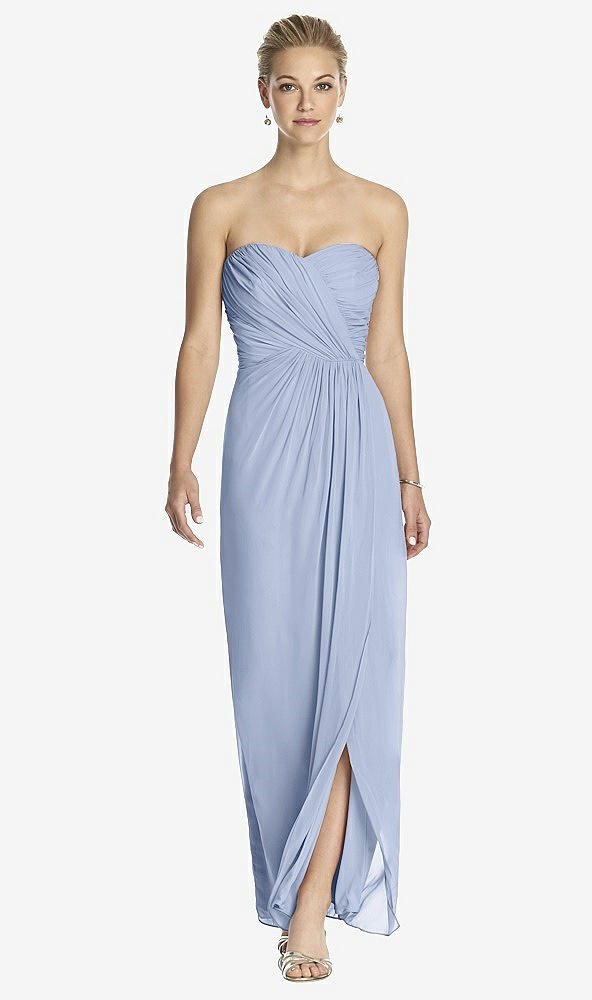 Front View - Sky Blue Strapless Draped Chiffon Maxi Dress - Lila