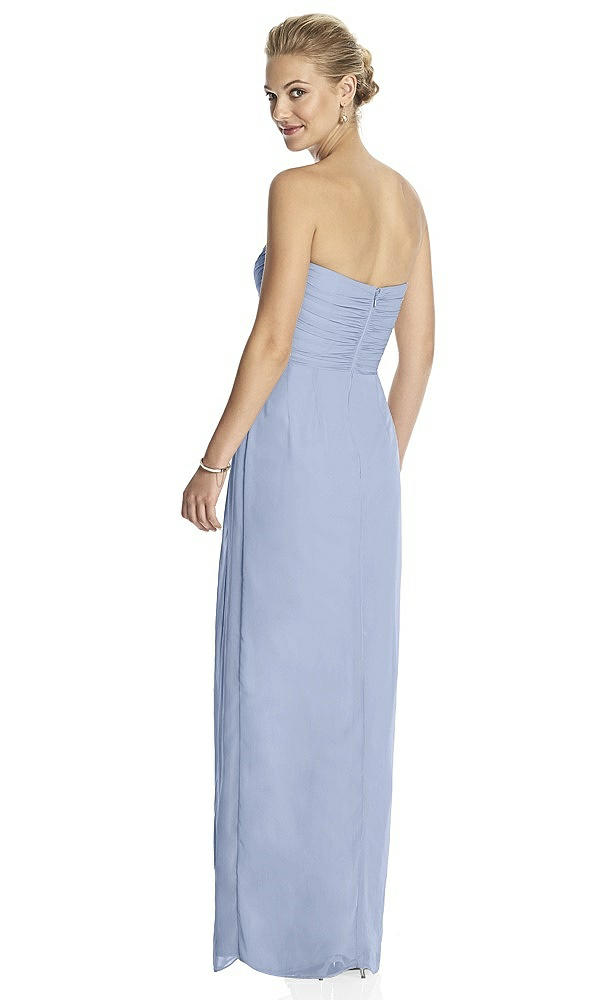 Back View - Sky Blue Strapless Draped Chiffon Maxi Dress - Lila