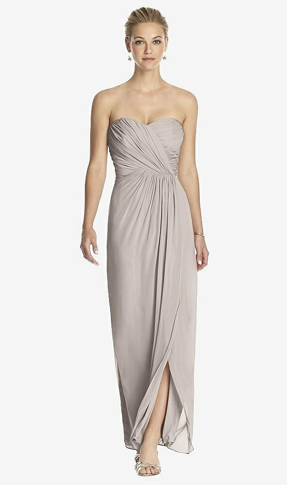 Front View - Taupe Strapless Draped Chiffon Maxi Dress - Lila