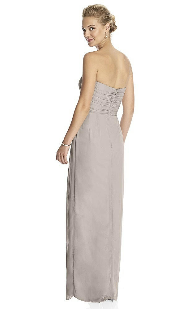 Back View - Taupe Strapless Draped Chiffon Maxi Dress - Lila