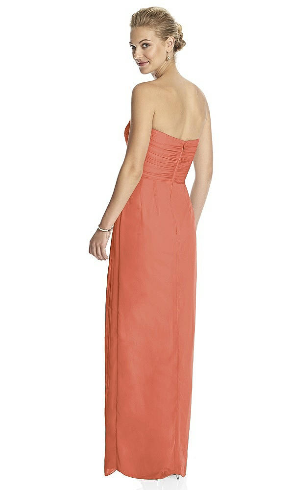 Back View - Terracotta Copper Strapless Draped Chiffon Maxi Dress - Lila