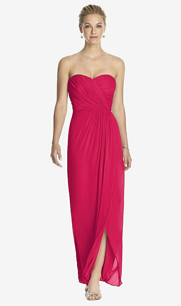 Front View - Vivid Pink Strapless Draped Chiffon Maxi Dress - Lila