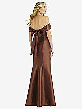 Rear View Thumbnail - Cognac Off-the-Shoulder Bow-Back Satin Trumpet Gown