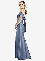 Front View Thumbnail - Larkspur Blue Off-the-Shoulder Bow-Back Satin Trumpet Gown