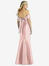 Rear View Thumbnail - Rose - PANTONE Rose Quartz Off-the-Shoulder Bow-Back Satin Trumpet Gown