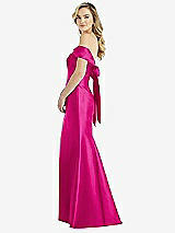 Front View Thumbnail - Think Pink Off-the-Shoulder Bow-Back Satin Trumpet Gown