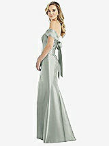 Front View Thumbnail - Willow Green Off-the-Shoulder Bow-Back Satin Trumpet Gown