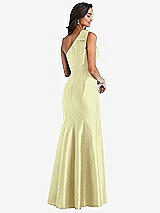 Alt View 2 Thumbnail - Butter Yellow Bow One-Shoulder Satin Trumpet Gown