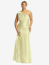 Alt View 4 Thumbnail - Butter Yellow Bow One-Shoulder Satin Trumpet Gown