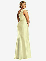 Alt View 6 Thumbnail - Butter Yellow Bow One-Shoulder Satin Trumpet Gown