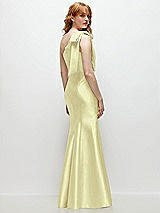 Side View Thumbnail - Butter Yellow Bow One-Shoulder Satin Trumpet Gown