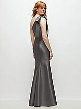 Side View Thumbnail - Caviar Gray Bow One-Shoulder Satin Trumpet Gown