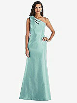 Alt View 1 Thumbnail - Coastal Bow One-Shoulder Satin Trumpet Gown