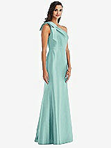 Alt View 3 Thumbnail - Coastal Bow One-Shoulder Satin Trumpet Gown