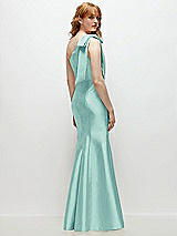 Side View Thumbnail - Coastal Bow One-Shoulder Satin Trumpet Gown