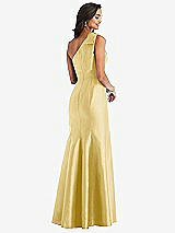 Alt View 2 Thumbnail - Maize Bow One-Shoulder Satin Trumpet Gown