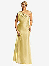 Alt View 4 Thumbnail - Maize Bow One-Shoulder Satin Trumpet Gown