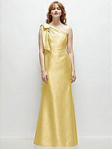 Front View Thumbnail - Maize Bow One-Shoulder Satin Trumpet Gown