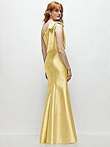 Side View Thumbnail - Maize Bow One-Shoulder Satin Trumpet Gown