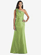 Alt View 1 Thumbnail - Mojito Bow One-Shoulder Satin Trumpet Gown