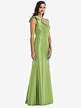 Alt View 3 Thumbnail - Mojito Bow One-Shoulder Satin Trumpet Gown